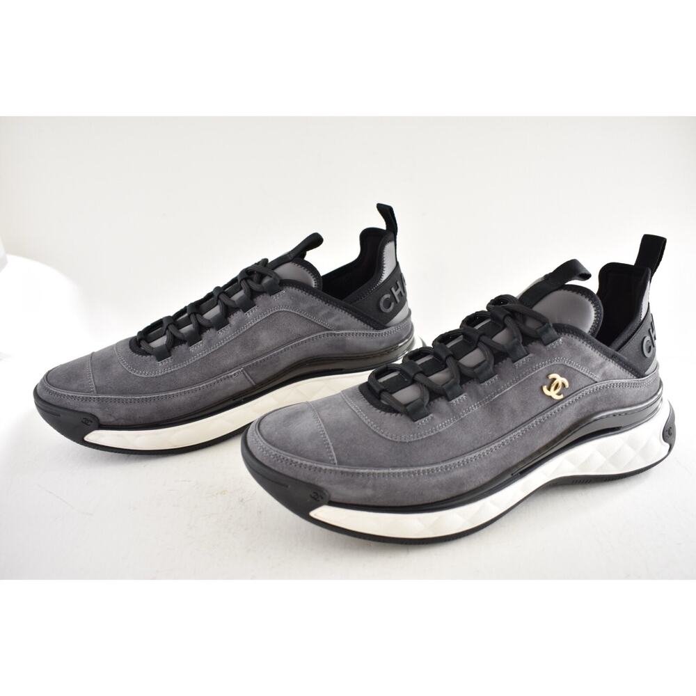 Chanel 23K Mens Grey Black White CC Logo Lace Up Low Top Trainer Sneaker 44 11 - Picture 9 of 13